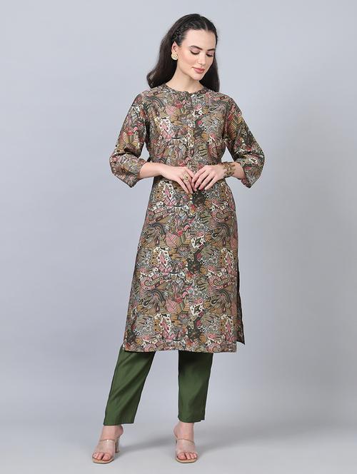 women three quarter sleeve kurta pant set - 21934285 - Very Small Image - 1