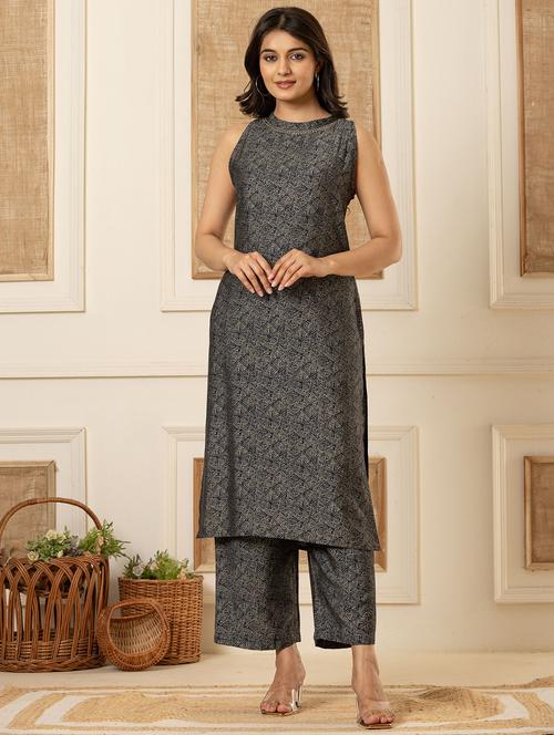 women black printed sleeveless kurta pant set - 21934288 - Very Small Image - 1