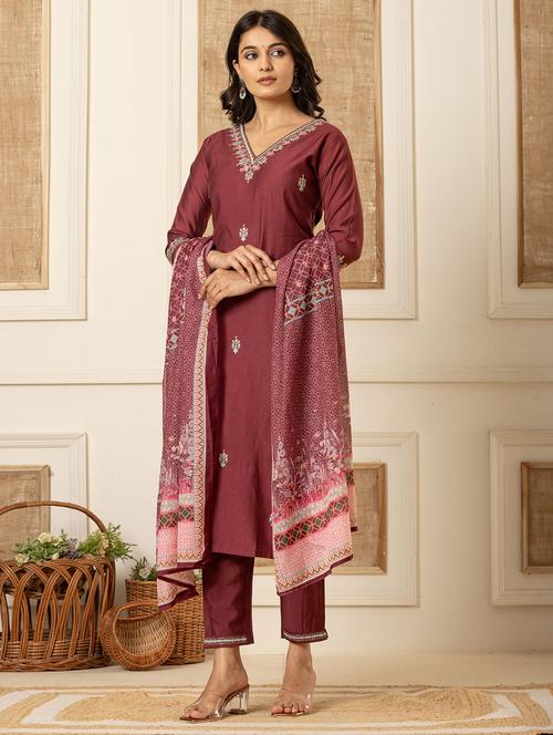 women three quarter sleeve kurta pant with dupatta set - 21934295 - Very Small Image - 1