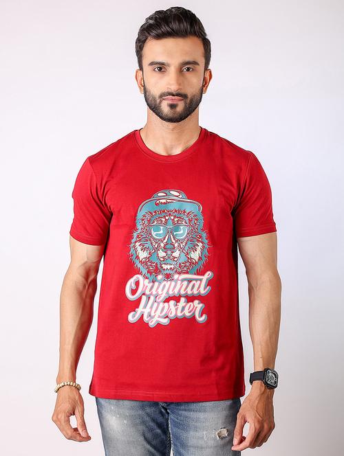men front print round neck regular fit t-shirt - 21934726 - Very Small Image - 1