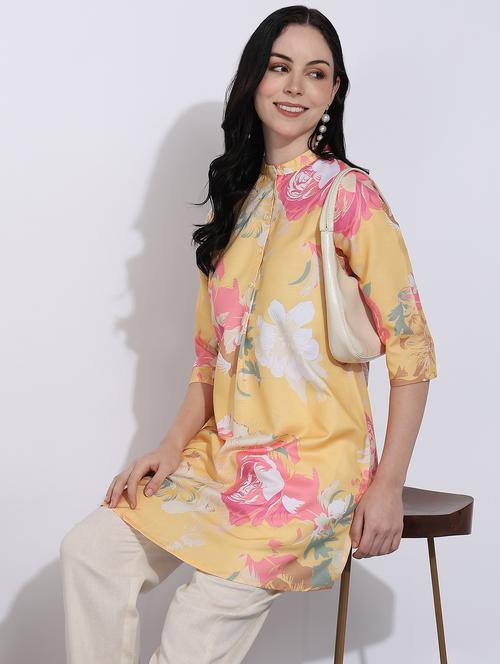 women yellow floral printed a-line kurti - 21935944 - Very Small Image - 1