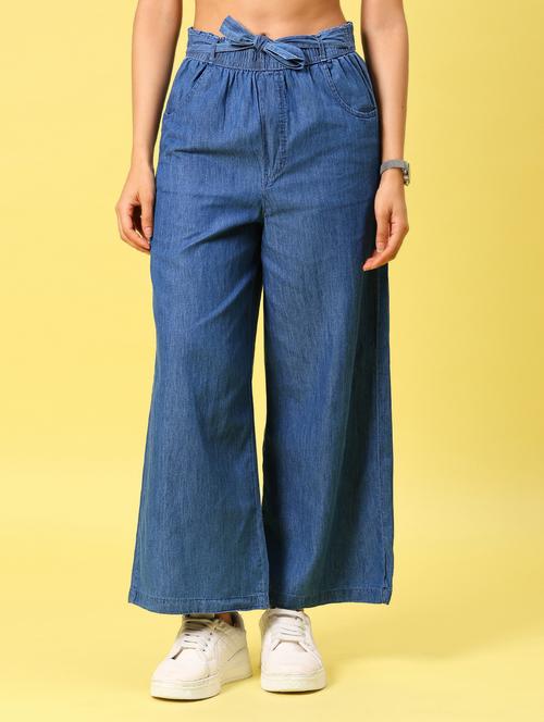 women solid high rise denim wide leg trouser - 21936845 - Very Small Image - 1