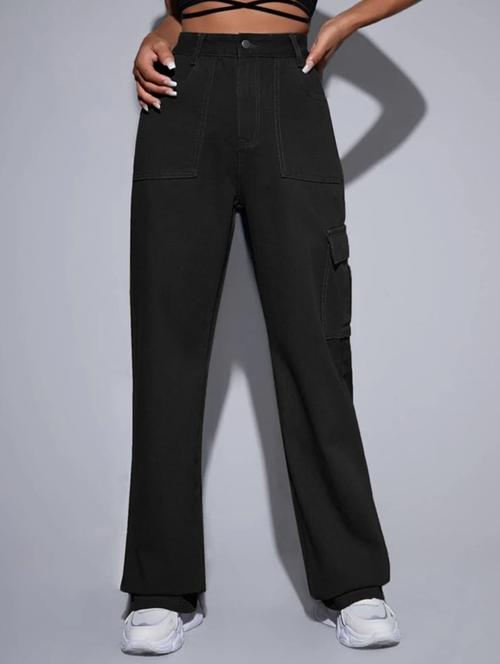 women black solid high rise denim cargo - 21936903 - Very Small Image - 1