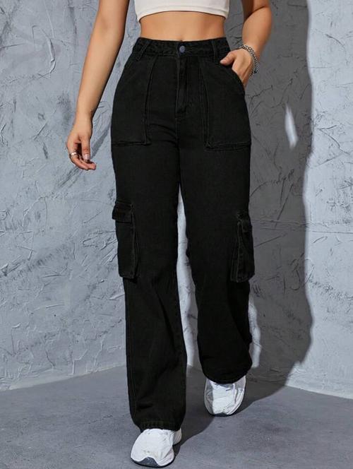 women solid high rise relaxed fit cargo - 21936904 - Very Small Image - 1