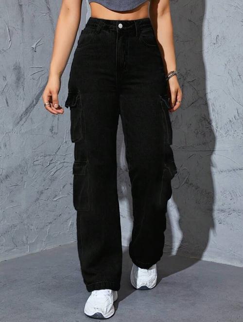 women solid high rise denim cargo - 21936905 - Very Small Image - 1