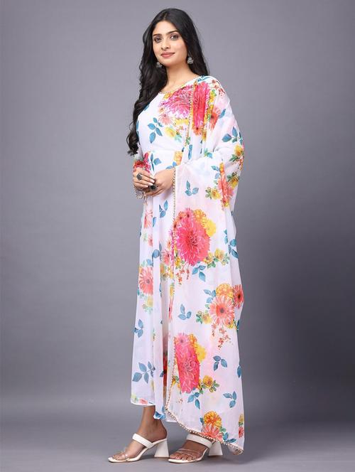 women floral printed long sleeve kurta and dupatta set - 21939387 - Very Small Image - 1