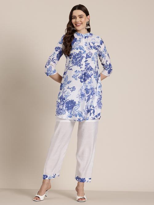 women blue three quarter sleeve ethnic co-ord set - 21939509 - Very Small Image - 1