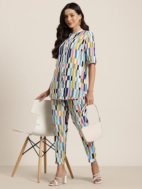women geometric printed elbow sleeve ethnic co-ord set - 21940260 - Very Small Image - 1