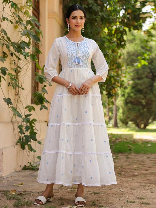 women three quarter sleeve tiered ethnic dress - 21941519 - Very Small Image - 1