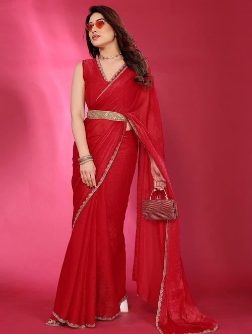 women solid embellished bordered saree with blouse - 21944891 - Very Small Image - 1