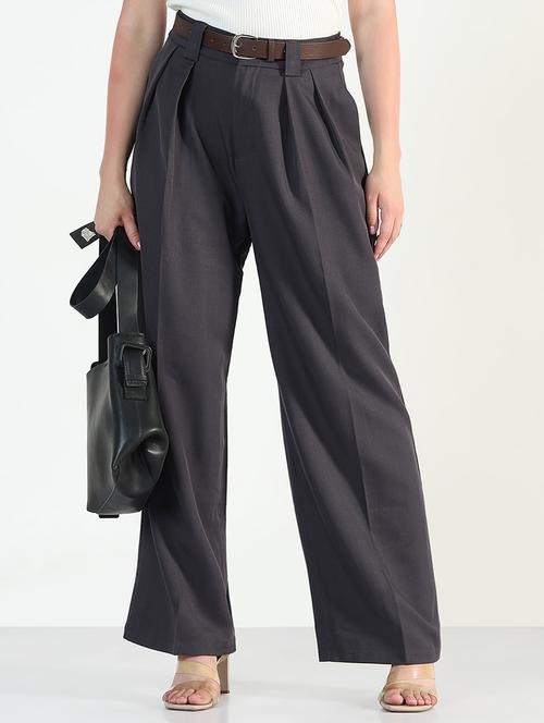 women solid high rise korean pants - 21946384 - Very Small Image - 1