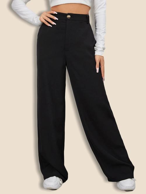 women solid high rise wide leg trouser - 21946777 - Very Small Image - 1