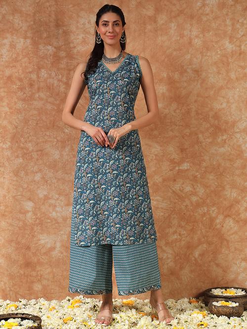 women floral printed sleeveless kurta palazzo set - 21947632 - Very Small Image - 1