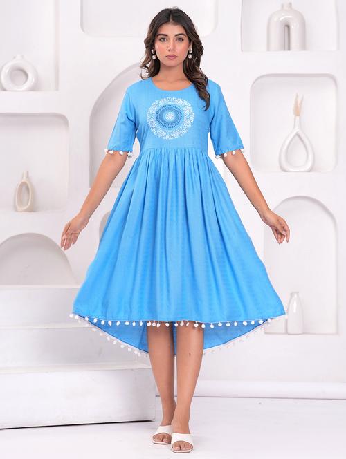 women embroidered short sleeve high low ethnic dress - 21947896 - Very Small Image - 1