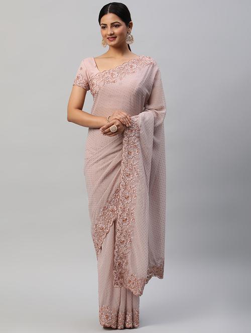 women solid with work embroidered saree with blouse - 21949677 - Very Small Image - 1