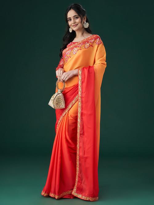 women ombre bordered saree with blouse - 21949718 - Very Small Image - 1