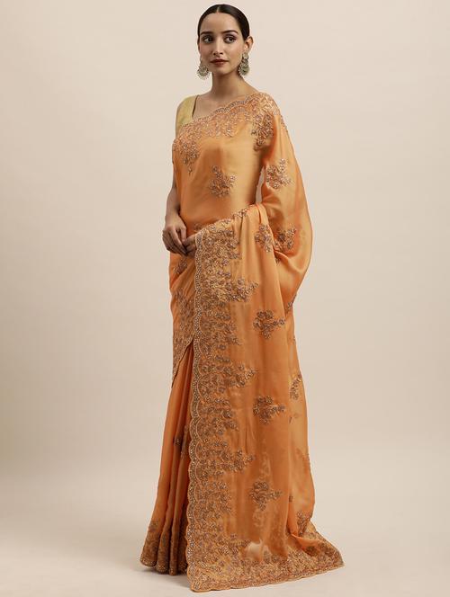 women solid with work embroidered saree with blouse - 21949772 - Very Small Image - 1