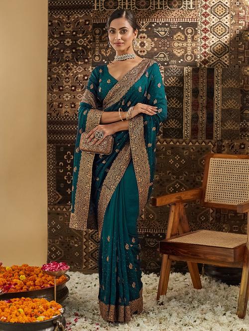 women solid with work embroidered saree with blouse - 21949802 - Very Small Image - 1