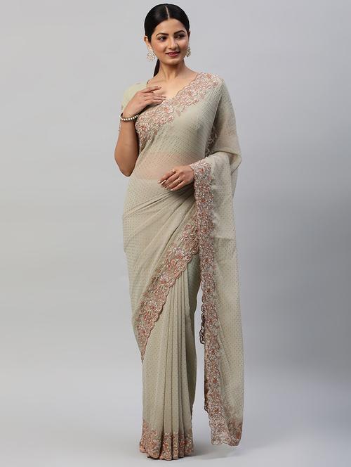 women solid with work embroidered saree with blouse - 21949821 - Very Small Image - 1