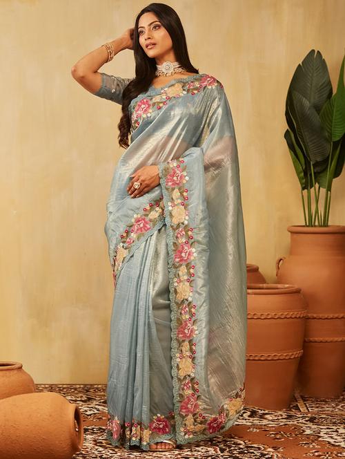 women solid with bordered saree with blouse - 21949868 - Very Small Image - 1