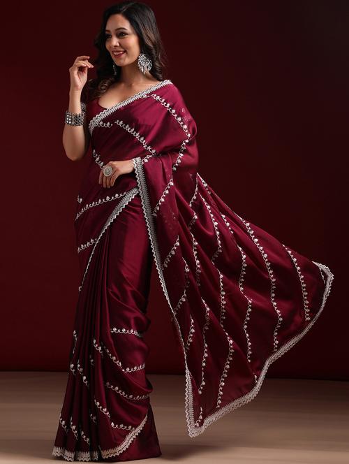 women solid with work embroidered saree with blouse - 21949992 - Very Small Image - 1
