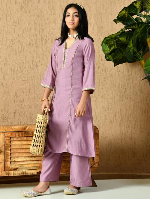 girls three quarter sleeve kurta palazzo set - 21951203 - Very Small Image - 1