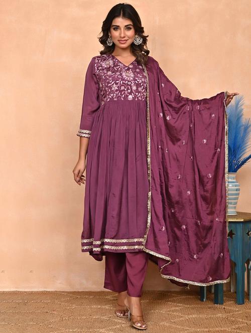 women three quarter sleeve kurta pant with dupatta set - 21956085 - Very Small Image - 1