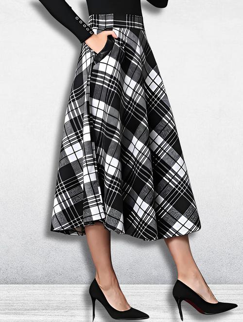 women checkered mid rise flared skirt - 21956449 - Very Small Image - 1