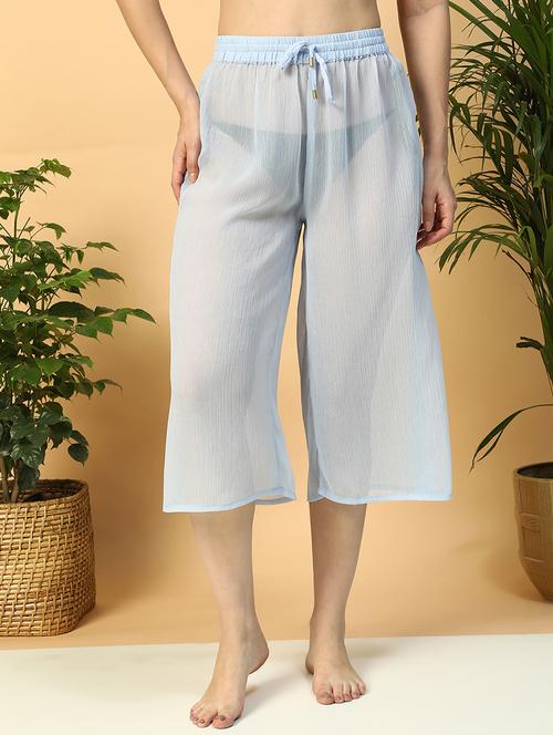 women black high rise sheer beachwear cullotes - 21958296 - Very Small Image - 1