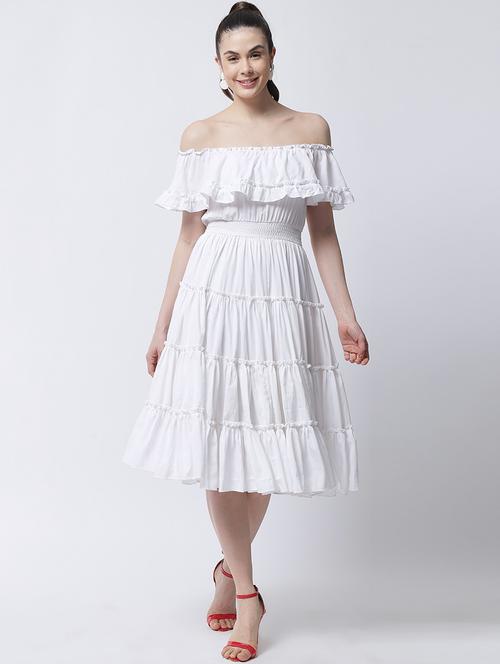 women white solid off shoulder tiered dress - 21958320 - Very Small Image - 1