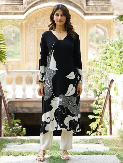 women printed long sleeve straight kurta - 21959405 - Very Small Image - 1