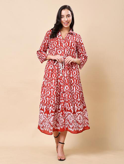 women ikat printed long sleeve tiered ethnic dress - 21959613 - Very Small Image - 1