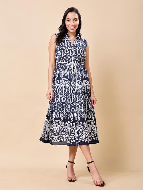 women ikat printed sleeveless tiered ethnic dress - 21959614 - Very Small Image - 1