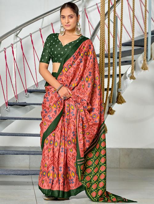women ikat printed ready to wear saree with blouse - 21960199 - Very Small Image - 1