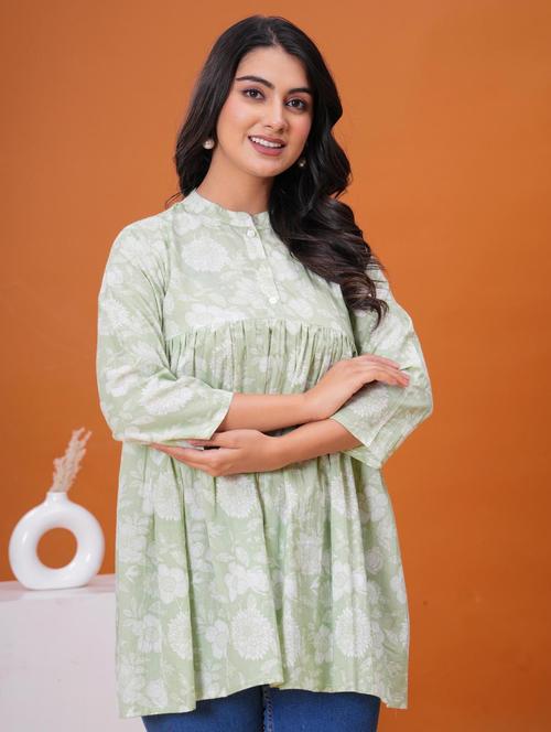 women floral three quarter sleeve peplum tunic - 21960278 - Very Small Image - 1