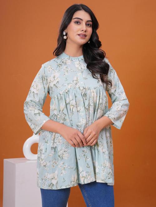 women floral three quarter sleeve peplum tunic - 21960279 - Very Small Image - 1