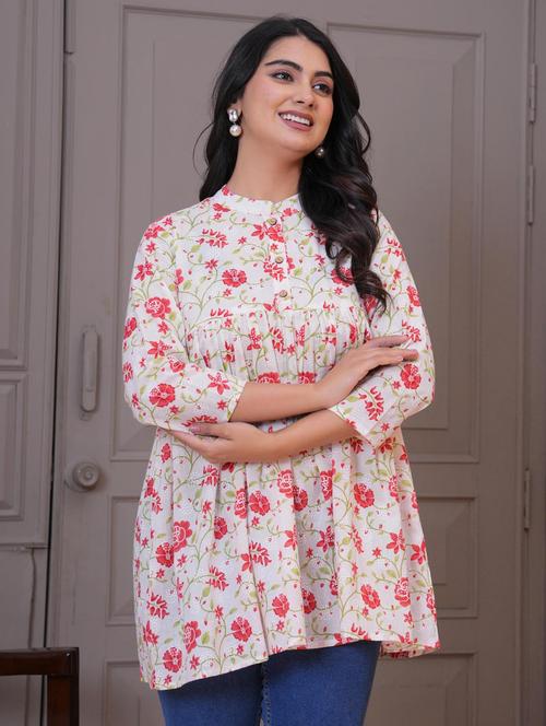 women floral three quarter sleeve peplum tunic - 21960281 - Very Small Image - 1