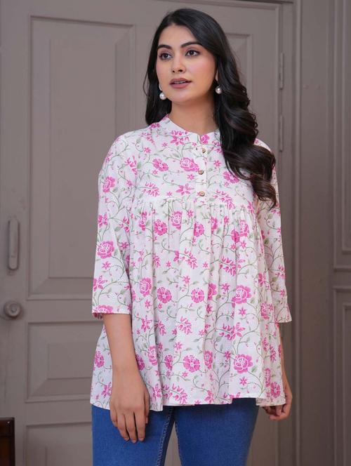 women floral three quarter sleeve peplum tunic - 21960282 - Very Small Image - 1