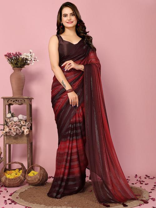 women striped ready to wear saree with blouse - 21960369 - Very Small Image - 1