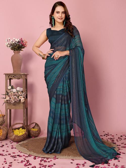 women striped ready to wear saree with blouse - 21960370 - Very Small Image - 1