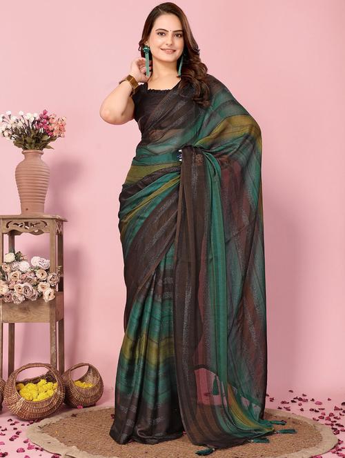women striped ready to wear saree with blouse - 21960371 - Very Small Image - 1