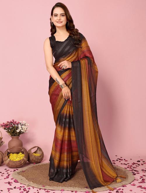 women striped ready to wear saree with blouse - 21960373 - Very Small Image - 1