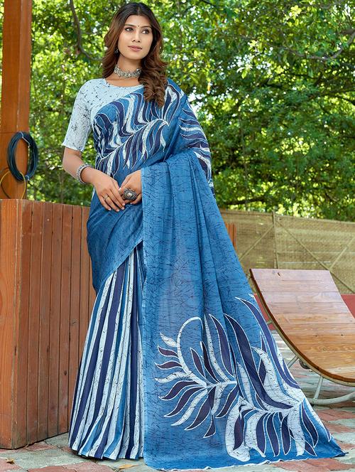 women printed casual wear saree with blouse - 21960449 - Very Small Image - 1