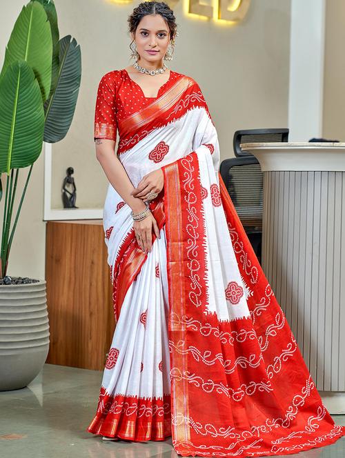 women bandhani printed saree with blouse - 21960489 - Very Small Image - 1