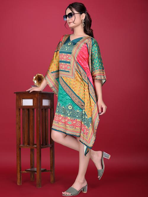 women printed kimono sleeve kaftan dress - 21960619 - Very Small Image - 1