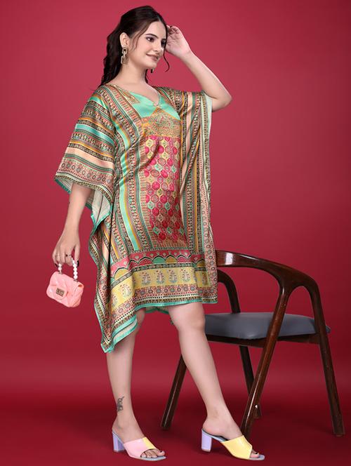 women printed kimono sleeve kaftan dress - 21960626 - Very Small Image - 1