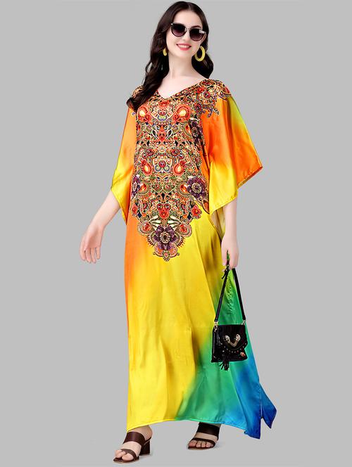 women printed kimono sleeve kaftan dress - 21960661 - Very Small Image - 1