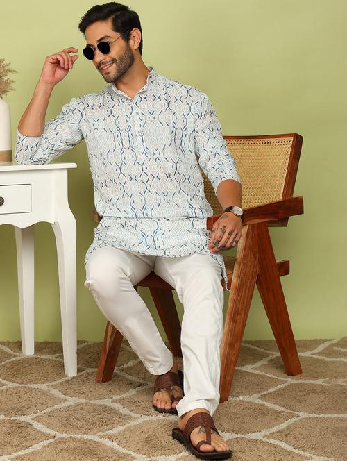 men printed mandarin neck long kurta - 21961377 - Very Small Image - 1