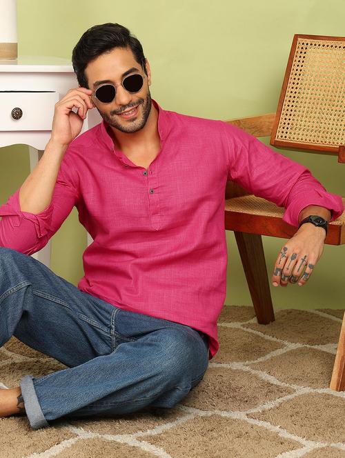 men solid mandarin neck short kurta - 21961378 - Very Small Image - 1