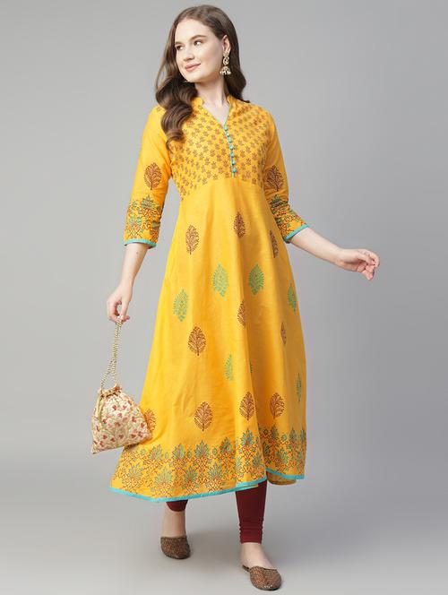 women printed three quarter sleeve anarkali kurta - 21961571 - Very Small Image - 1